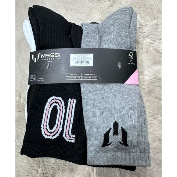 Messi Men Size 6-12 Collection Mid Calf Cushioned Crew Socks 6 Pairs inter miami - Picture 2 of 6